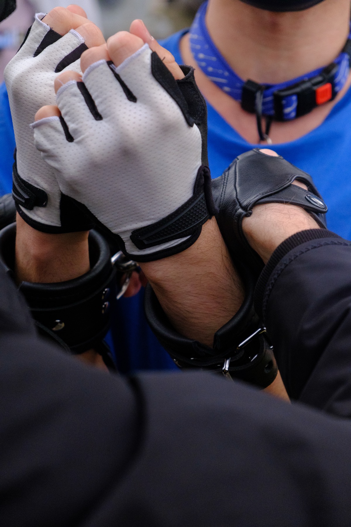 Fist bump with pup gloves